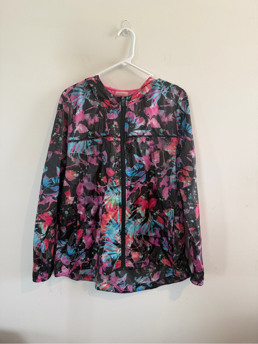 Nanette Lepore Black Floral Bomber Jacket with Pink & Blue Accents